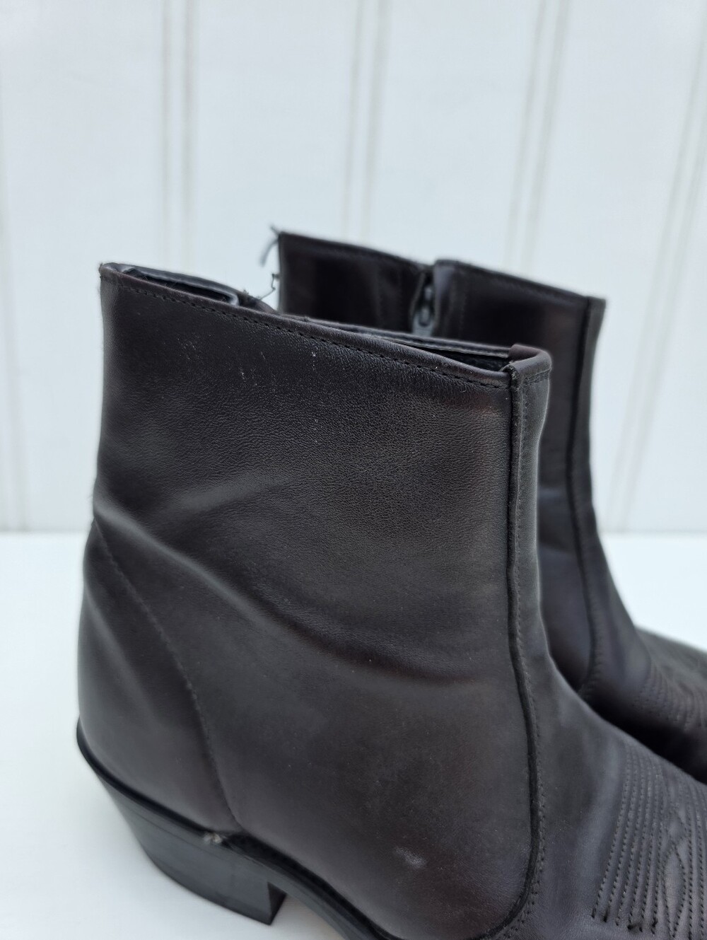 Laredo Western Brown Leather Ankle Boots Zip Up Round Toe Mens Size 7D - Picture 11 of 12